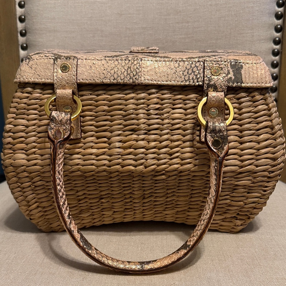 Kate Spade Brown Woven Wicker Satchel with Snakeskin Accents - Picture 10 of 16